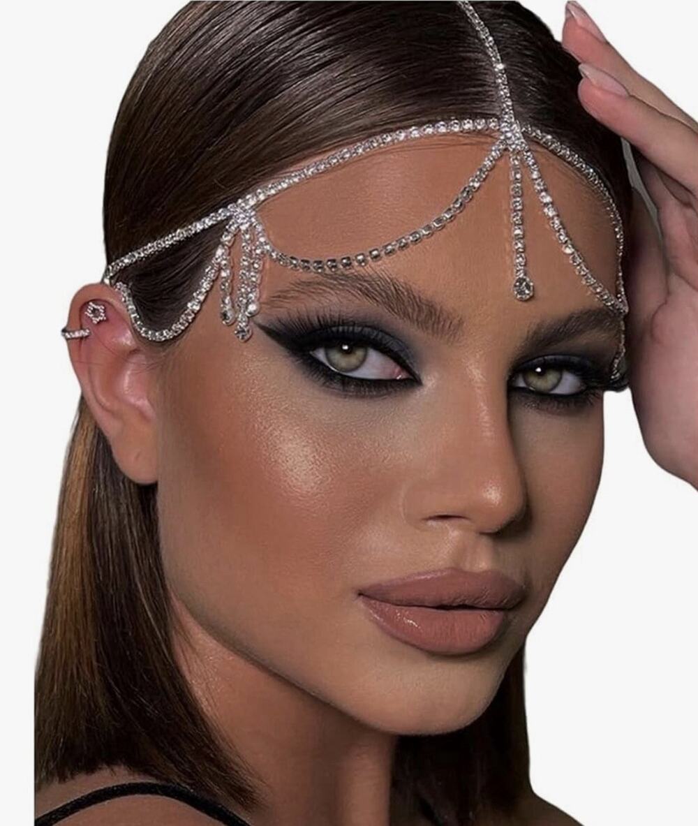 Silver Rhinestone Layered Head Chain Jewelry for Women Crystal rhinestone